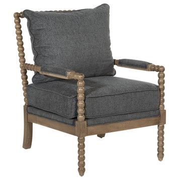 Fletcher Spindle Chair, Charcoal Fabric With Rustic Brown Finish