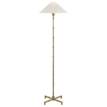 Grenol Floor Lamp in Hand-Rubbed Antique Brass with Linen Shade