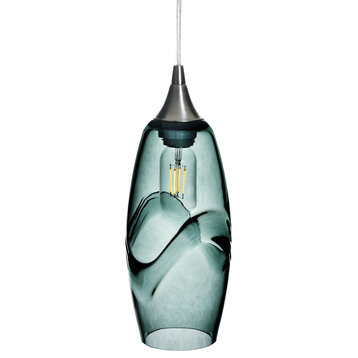 Swell Hand Blown Glass Pendant Light: Form No. 147, Gray, Brushed Nickel, 10 Wat