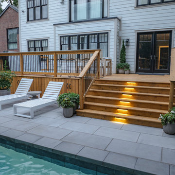 Modern Toronto Backyard | Custom Cabana, Pool, Outdoor Kitchen, Fire Pit & Deck