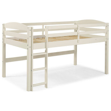 Roseto WEIF45835 Twin Size Rustic Country Low Loft Bed for Low - White