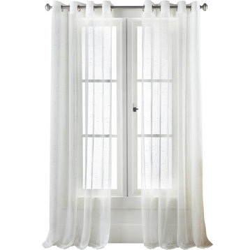 Sanara Sheer Grommet Curtains With Gold Slubs Set of 2, White/Silver, 52 X 95"