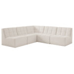 Meridian Furniture - Relax Velvet Upholstered 5-Piece L-Shaped Modular Sectional, Cream - Bolster a contemporary vibe in your living room with this Relax cream modular sectional. Soft cream velvet upholstery offers delicate comfort, making this sectional cozy for anyone who sits in it. Biscuit tufting gives this sectional texture and a modern style, adding extra comfort and elegance to your living space. It's modular design allows you to create infinite configurations, making it a versatile piece to add to your home. A latch underneath the sectional makes it easy to attach to other pieces.
