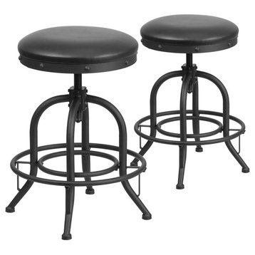24" Counter Height Stools With Swivel Lift Black Leather Seat, Set of 2
