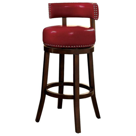 Benzara Barstool Withpu Cushion, Set Of 2, Red, 29"