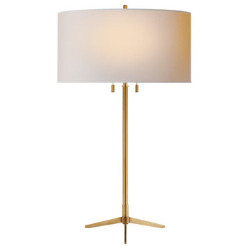 Caron Table Lamp in Hand-Rubbed Antique Brass with Natural Paper Shade