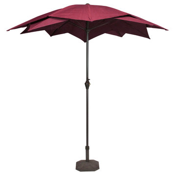 8.85' Outdoor Patio Lotus Umbrella with Hand Crank Burgundy