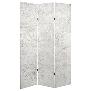 6' Tall Ivory Flowers Canvas Room Divider