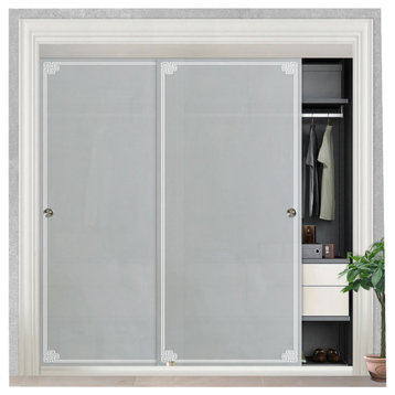 Frameless Sliding Closet Bypass Glass Door With Modern Desing, 72"x80", Full-Private