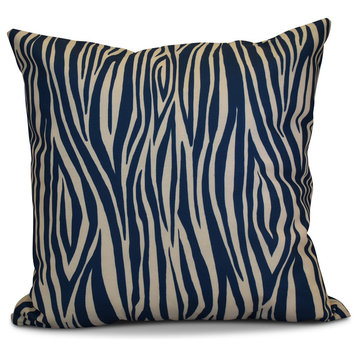 Wood Stripe Geometric Print Pillow, Navy Blue, 16"x16"