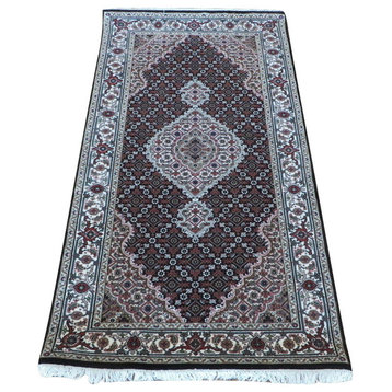 2'7x4'9 Handmade Black Mahi Tabriz Fine Oriental Rug Wool & Silk