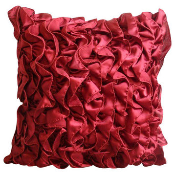 Vintage Style Ruffles Red Satin Pillow Covers 16"x16", Vintage Rubys