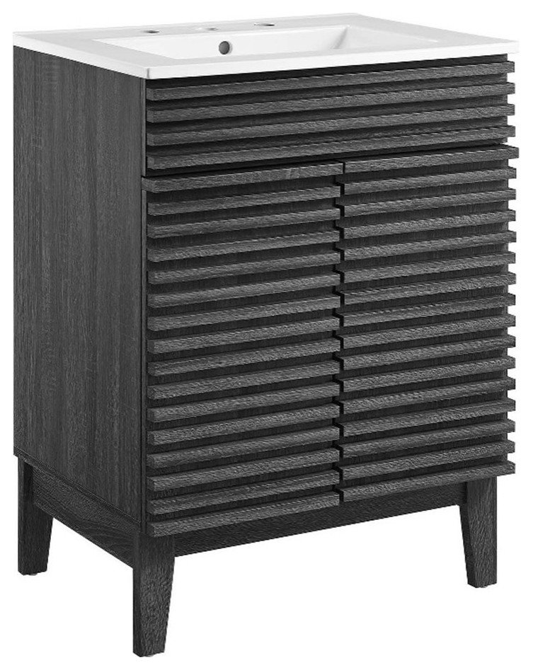 Modway Render Modern Style Wood Bathroom Vanity in Charcoal/White ...