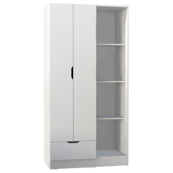 Redmond Armoire with 2 Doors, Hanging Rod, Drawer, 4-Tier Open Shelves, White