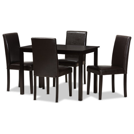 Mia Modern Dark Brown Faux Leather Upholstered 5-Piece Dining Set