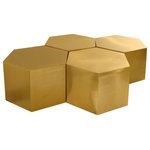 Meridian Furniture - Hexagon Coffee Table, Brushed Gold, 4 Piece - Customize your modern space with the easy style of this Hexagon modular table four-piece set in brushed gold. Use one table on its own for a handy and stylish spot to hold your drinks or display a framed photo, or add multiple tables together to create even more space for entertaining or playing cards or board games. This metal table is completely customizable to your needs and features a bold hexagon shape for a modish feel.