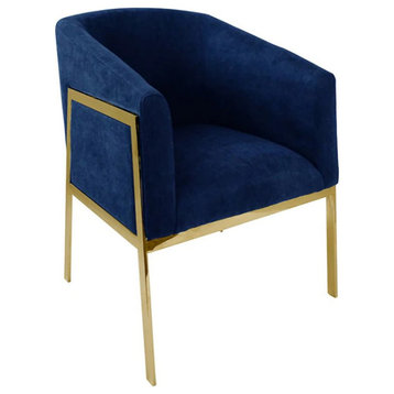 Filippa Arm Chair With Blue Velvet Fabric and Polished Gold