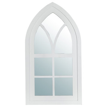 40.16"H Gothic styled Window Frame Wall Mirror Decor, White