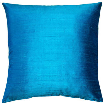 Pillow Decor Sankara Silk Throw Pillows 16"x16", Peacock Blue