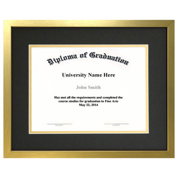 Diploma and Document Frame with Matting Brushed Gold, Black and Gold Matting, 11