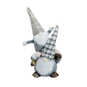 23" Piggy Back Gray Plaid Gnome