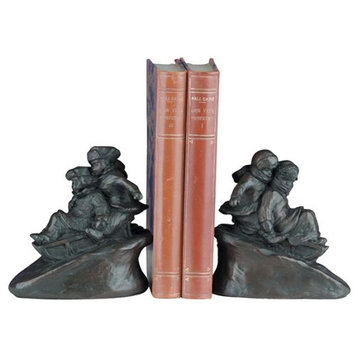 Bookends Sledding Kids by Mantik Hand Painted Resin OK Casting USA