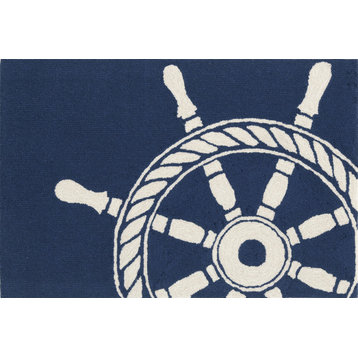 Frontporch Ship Wheel Indoor/Outdoor Rug Navy 2'x3'