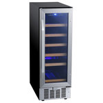 EdgeStar - EdgeStar CWR182SZ 12"W 18 Bottle Built-In Single Zone Wine Cooler - Stainless - Features: This extra slim unit can fit into some really tight areas, such as where a trash compactor used to sit Fan-forced front ventilation allows this unit to be installed flush with surrounding cabinetry in an undercounter installation or optionally installed as free standing The classic style slide-out wood-trimmed wire wine racks and sleek stainless steel trim create a contemporary look that is sure to look great amongst any décor Fan-forced internal circulation prevents uneven temperature distribution as is often produced by plate-cooled units, ensuring all of your wine reaches your desired temperature and does so quickly Choose a right- or left-swinging door, opening up more options for places where this can be installed The slide-out shelving can accommodate up to 18 standard size Bordeaux wine bottles The temperature range of this unit goes from 40 to 65°F, making it ideal for all types of wine Touch controls and a digital display make choosing the appropriate setting a breeze The built-in carbon filter protects your wine by acting as a natural barrier against unpleasant odors For Built-In installations, please allow a minimum of 1" to 2" of clearance at the back for proper ventilation and service access. Unit must be installed in an area protected from the elements, (wind, rain, etc.), and that allows unit to be pulled forward for servicing. (See Owner&#39;s Manual for more details) 1 Year Labor, 1 Year Manufacturer Warranty Parts Specifications: Width: 11-5/8" Height: 34" Depth: 22-3/8" Installation Type: Built-In or Free Standing Wine Bottle Capacity (750 ml): 18 Bulb Type: LED Door Alarm: Yes Shelf Material: Metal Shelves with Wood Trim Number Of Shelves: 6 Reversible Door: Yes Leveling Legs: Yes With Casters: No