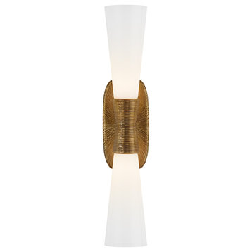 Utopia Large Double Bath Sconce in Gild with White Glass