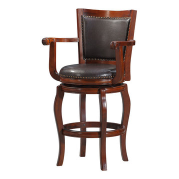 29" Jones Memory Swivel Stool, Cherry, Cherry With Brown Pu