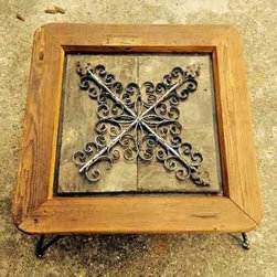 Artisan Crafted Coffee Table with Cast Iron Insert - Coffee Tables