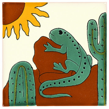 Tierra y Fuego Handmade Ceramic Tile, 4.25x4.25" Iguana, Box of 90