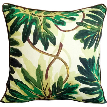 Green Decorative Pillow Covers 14"x14" Cotton, Tropical Girl