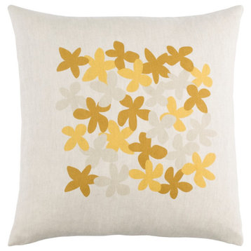 Little Flower by E. Gardner Pillow, Ivory/Mustard/Saffron, 22'x22'