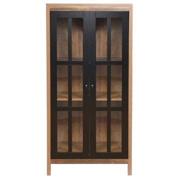 Natural Wood Glass Doors 47.25 H Accent Curio Cabinet