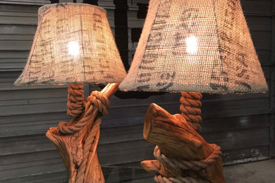 Nautical Wood Lamps, Burlap Rope desk lamps