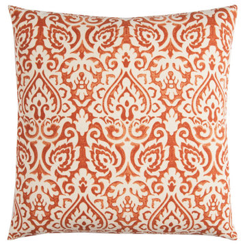 Rizzy Home T10485 Damask 22"x22" Poly Filled Pillow Orange/Natural