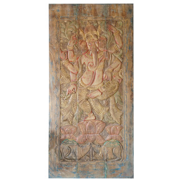 Consigned Ganesha Carved Door, Barn Door, Sliding Door, Vintage Indian Door