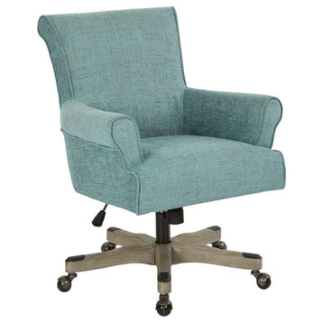 Pemberly Row Office Chair in Turquoise Fabric with Gray Wash Wood