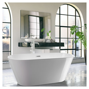 Vanity Art 59" X 29.5" Non-Slip White Acrylic Freestanding Bathtub