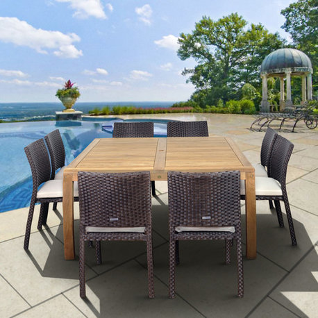 Georgia 9-Piece Teak Square Patio Dining Set With Off-White Cushions