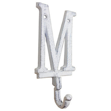 Whitewashed Cast Iron Letter M Alphabet Wall Hook 6''