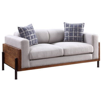 ACME Pelton Fabric Loose Back Loveseat with Pillows in Walnut