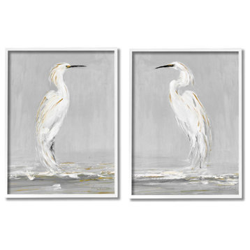 Beautiful Tranquil Calming White Birds Nature Painting, 2pc, each 11 x 14