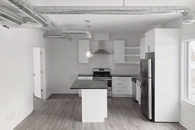 Kitchen - industrial kitchen idea in Ottawa