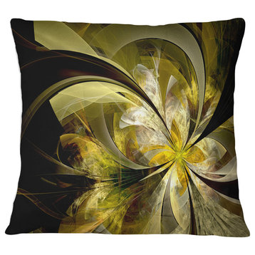 Bright Golden Fractal Flower Design Floral Throw Pillow, 16"x16"