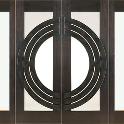 Prehung Double 2-1/4" Thick Mahogany Doors Sidelites Low-E Glass Iron Work - Front Doors