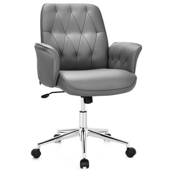 Costway Modern Home Office Leisure Chair Adjustable Swivel W/ Armrest