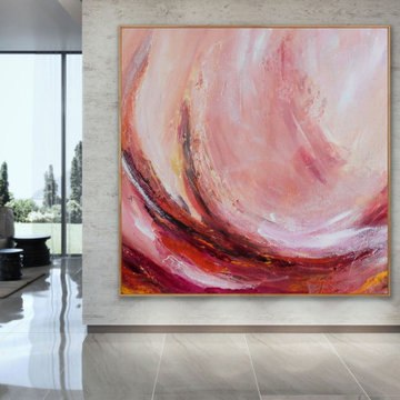 "Blush" 60x60 inches Red Contemporary Art Large Modern Painting MADE TO ORDER
