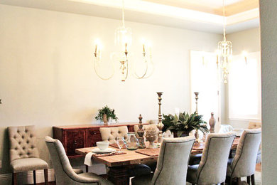 Mid-sized transitional light wood floor enclosed dining room photo in Las Vegas with white walls